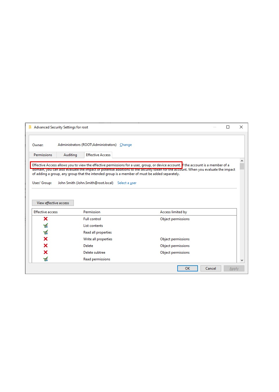 Active Directory Effective Permissions Tab